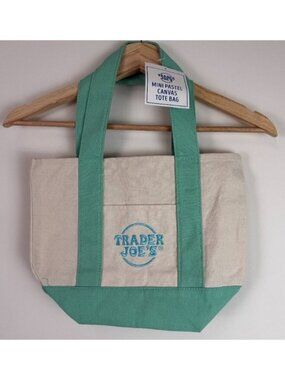 Trader Joe’s Mini Pastel Canvas Tote Bag Limited Edition Green